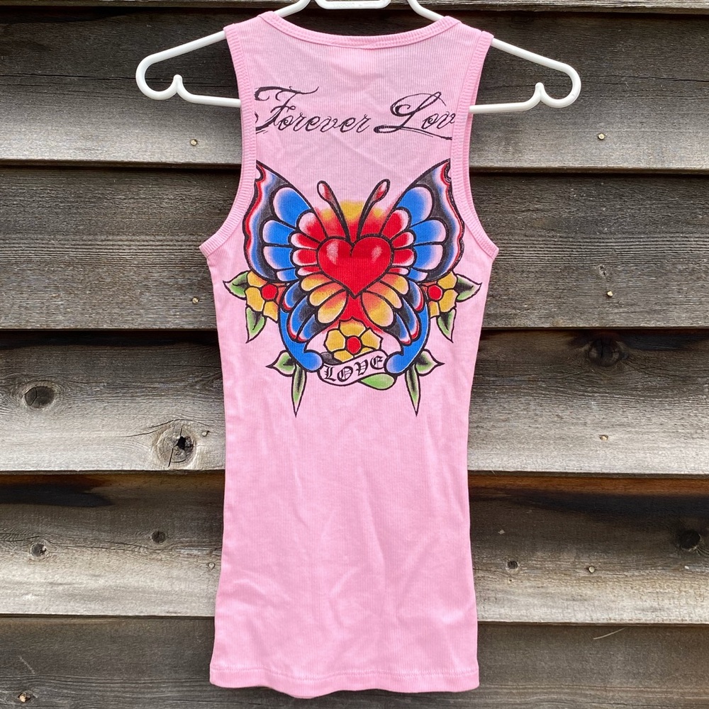 🆕 Pink tattoo inspired Y2K rhinestone tank top